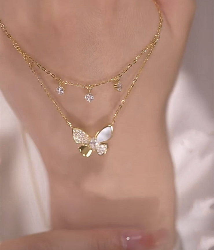 Double Butterfly Zirconia Necklace