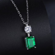 Laboratory Square Diamond Emerald Square Diamond Silver Necklace