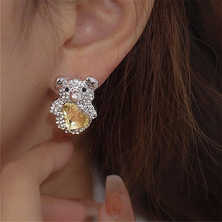 Artificial Gem Bear Earrings