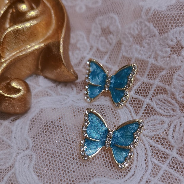 Vintage Blue Rhinestone Butterfly Earrings