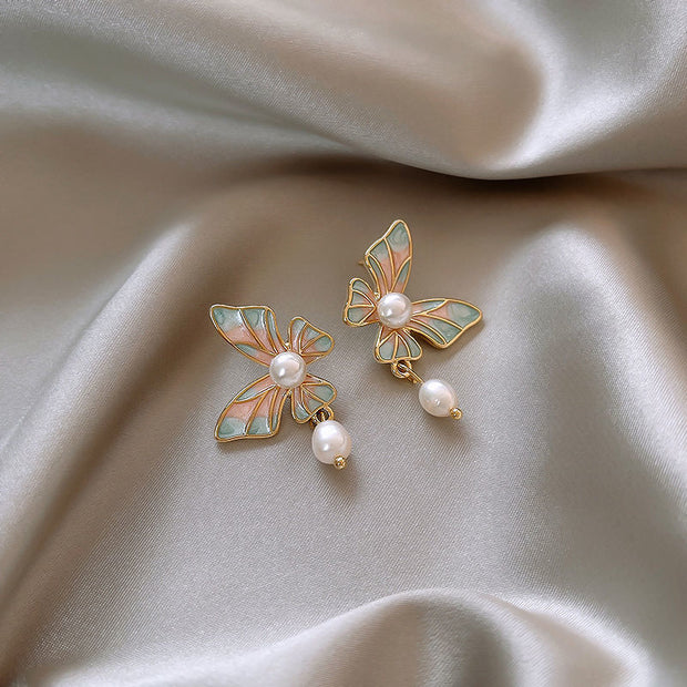 Pearl Drop Glaze Butterfly Earrings
