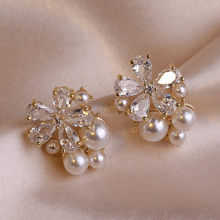 Crystal & Pearl Flower Earrings