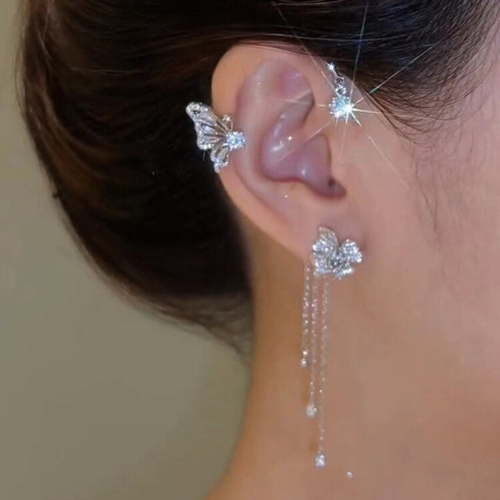 Butterfly Tassel Zirconia Ear Cuffs