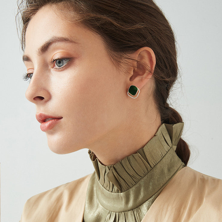 Green Square Earrings