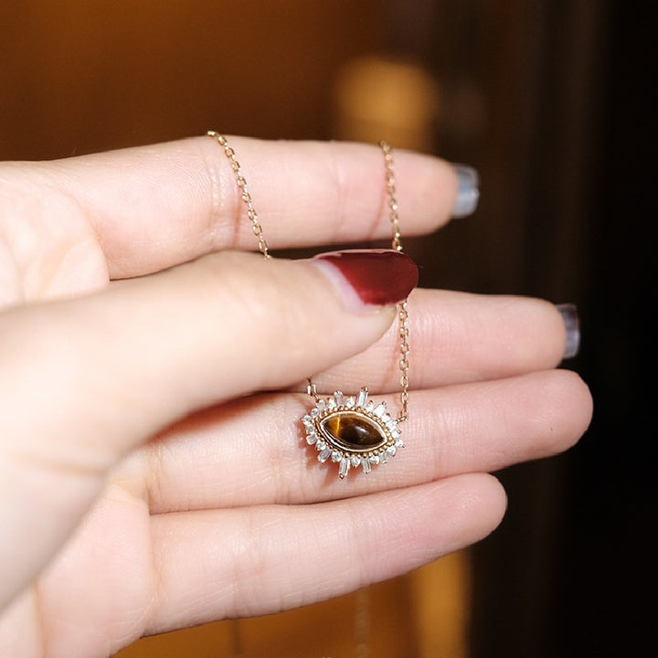 Tiger Eye Stone Sterling Silver Gold Plated Necklace