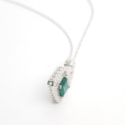 Laboratory square diamond emerald perfume bottle silver necklace