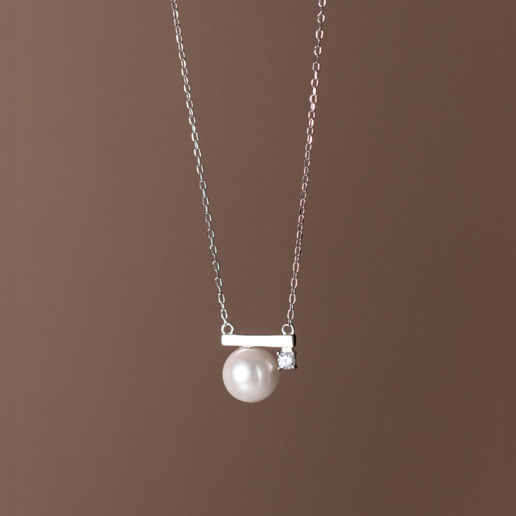 s925 Sterling Silver "Balance Wood Pearl" Necklace