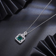 Laboratory square diamond emerald perfume bottle silver necklace