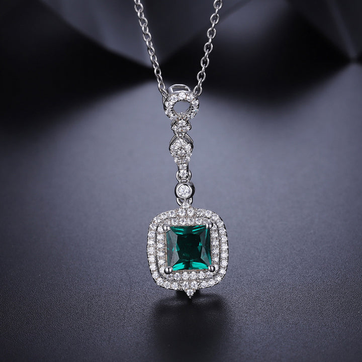 Art Deco Emerald & Moissanite Drop Necklace
