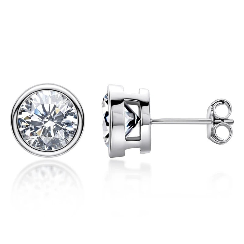 Bezel Moissanite Stud Earrings