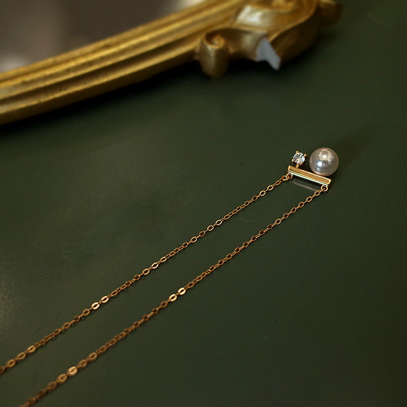 s925 Sterling Silver "Balance Wood Pearl" Necklace