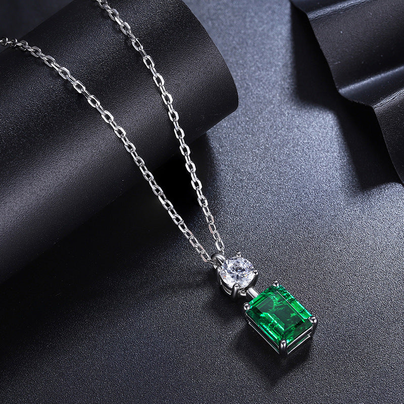Emerald-Cut Lab Emerald & Moissanite Pendant Necklace