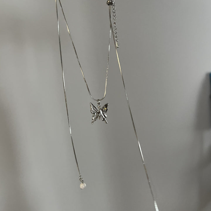 Butterfly Pearl Tassel Necklace
