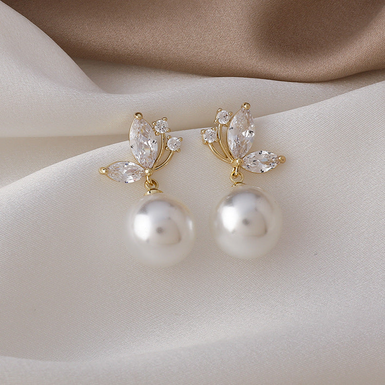 Crystal Butterfly & Pearl Earrings