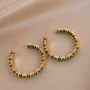 Green Crystal Hoope Earrings