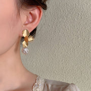 French Vintage Flower Petal Pearl Earrings