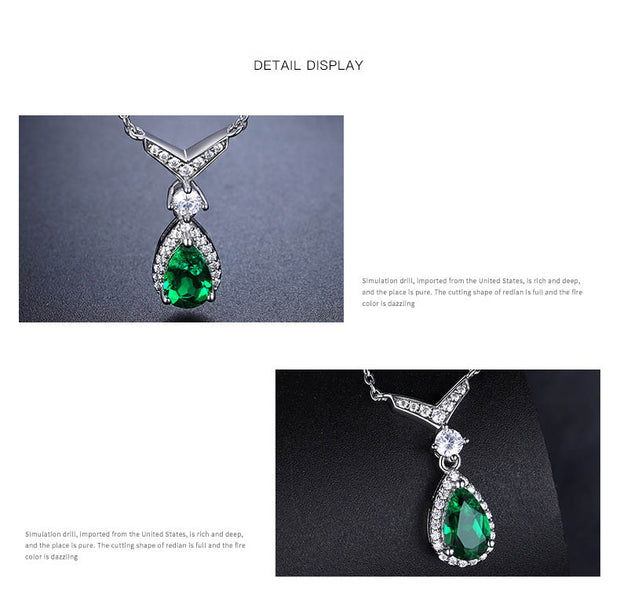 Laboratory square diamond emerald whale drop silver necklace