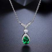 Laboratory square diamond emerald whale drop silver necklace