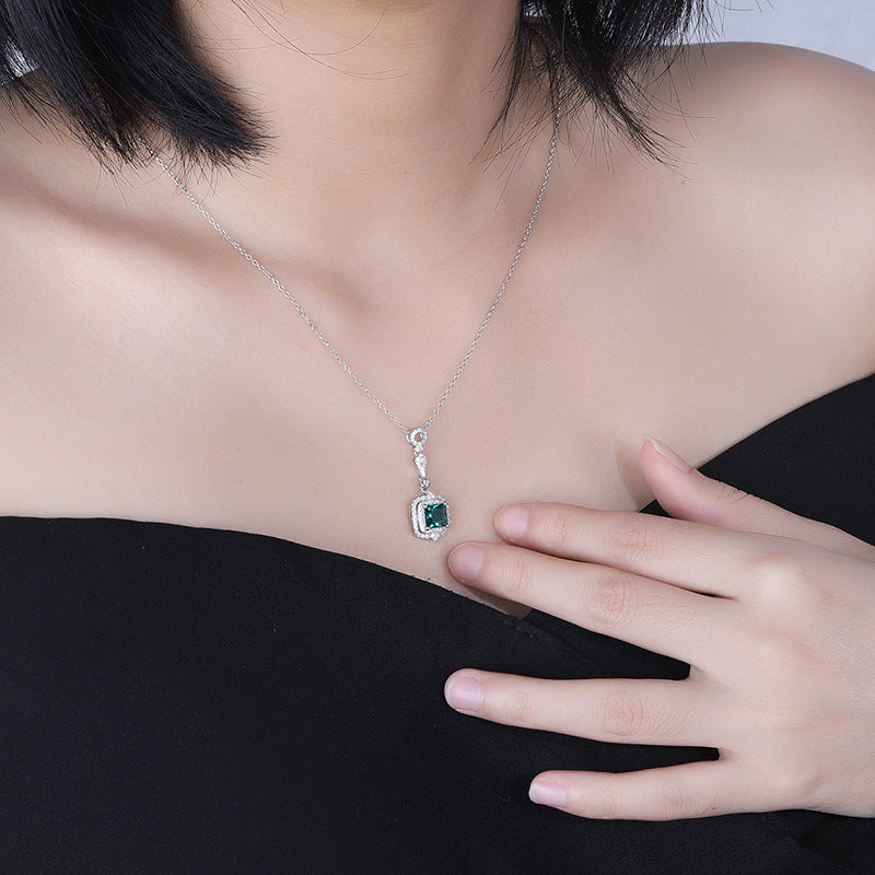 Art Deco Emerald & Moissanite Drop Necklace