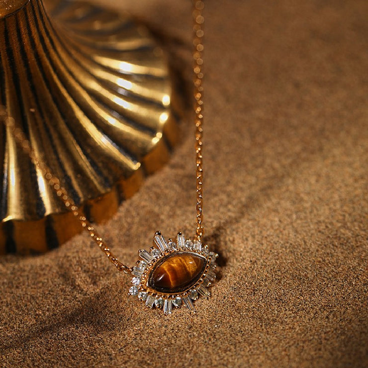 Tiger Eye Stone Sterling Silver Gold Plated Necklace