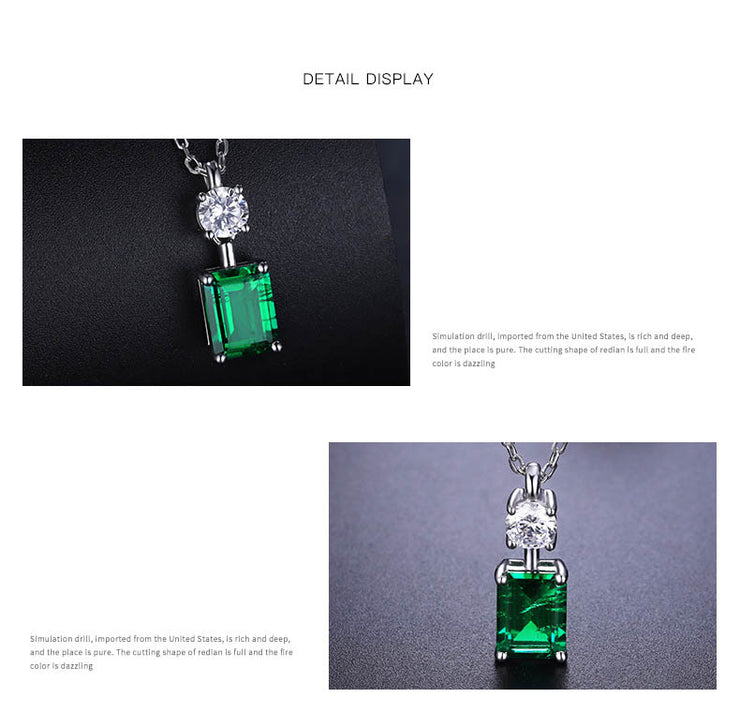 Laboratory Square Diamond Emerald Square Diamond Silver Necklace