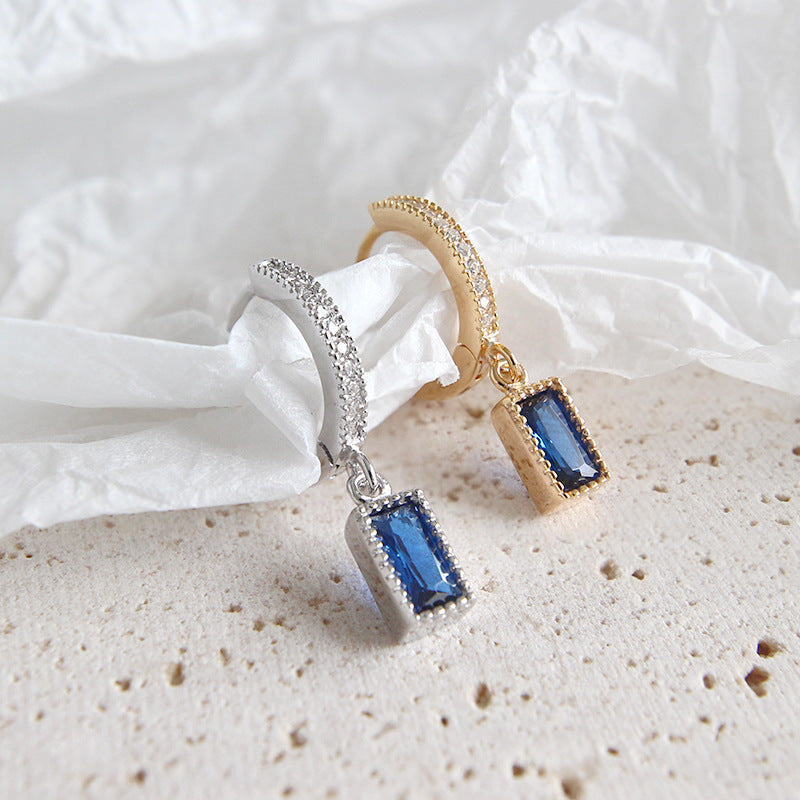4A Blue Zirconia Square Earrings in Sterling Silver