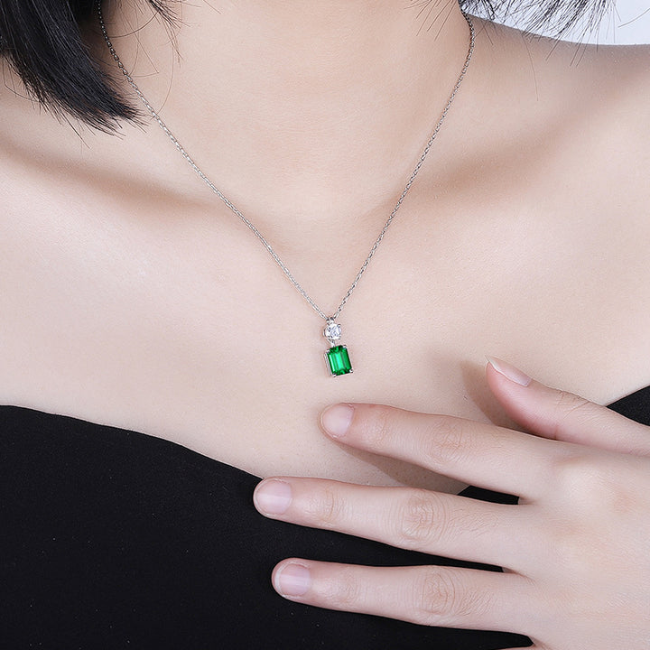 Emerald-Cut Lab Emerald & Moissanite Pendant Necklace