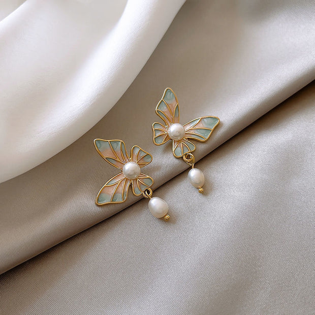 Pearl Drop Glaze Butterfly Earrings