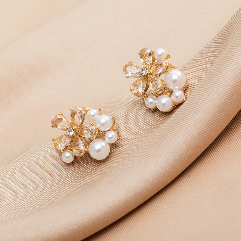 Crystal & Pearl Flower Earrings