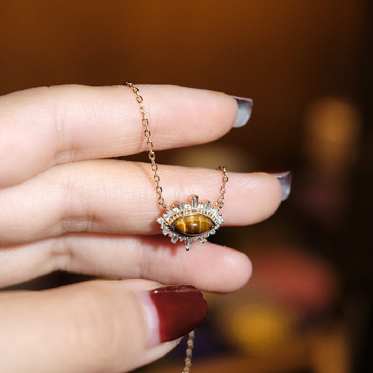 Tiger Eye Stone Sterling Silver Gold Plated Necklace