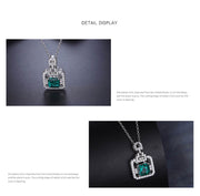 Laboratory square diamond emerald perfume bottle silver necklace