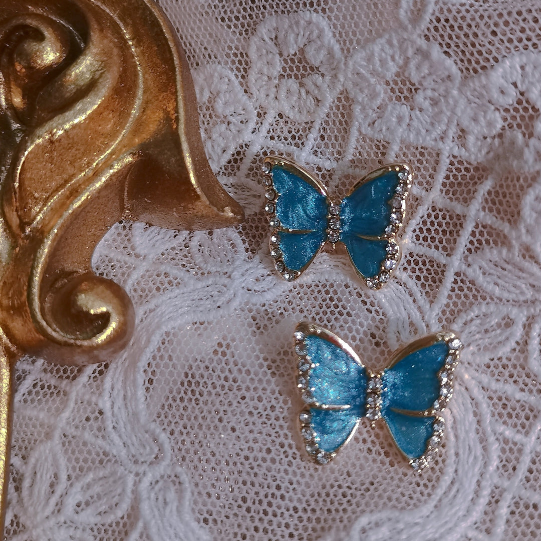 Vintage Blue Rhinestone Butterfly Earrings