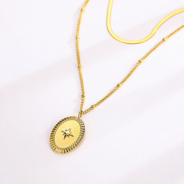 Star Oval Double-Layer Necklace