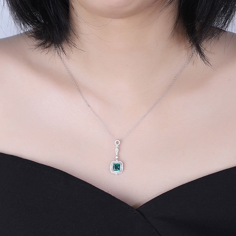 Art Deco Emerald & Moissanite Drop Necklace