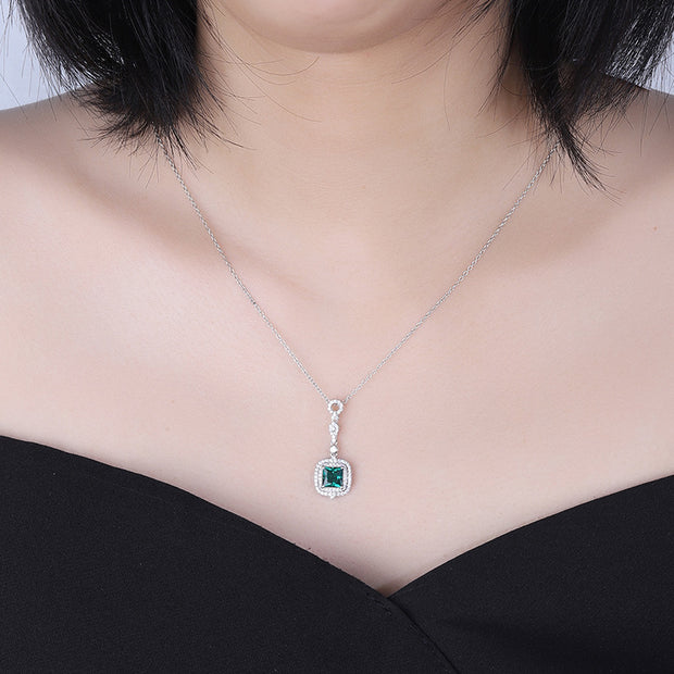 Lab Diamond Emerald Interlocking Silver Necklace