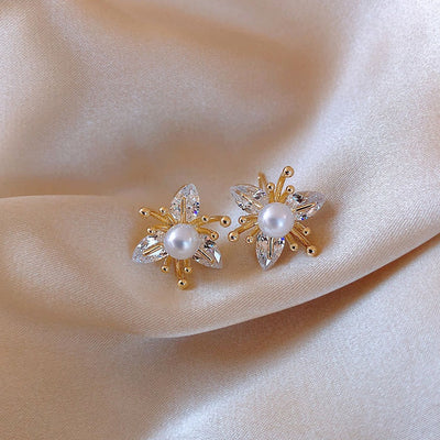 Crystal & Pearl Flower Earrings