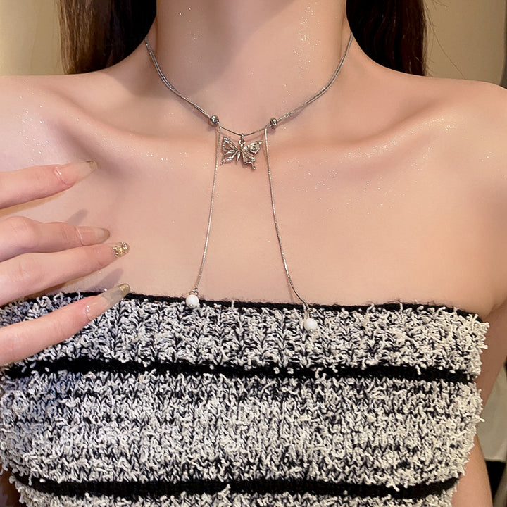 Butterfly Pearl Tassel Necklace