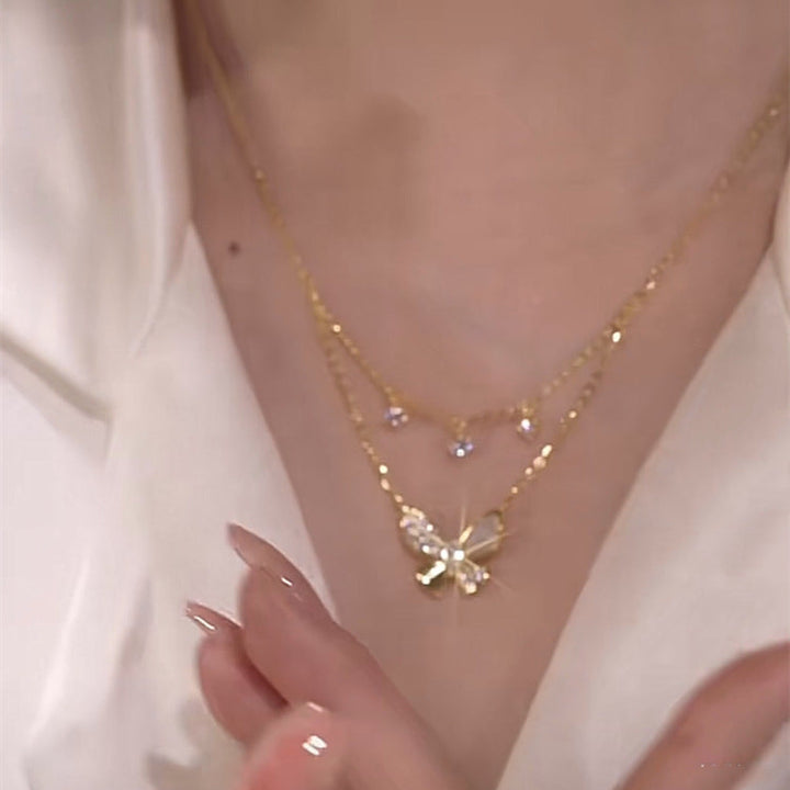 Double Butterfly Zirconia Necklace