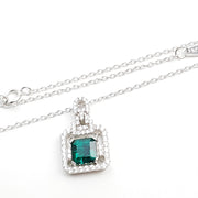 Laboratory square diamond emerald perfume bottle silver necklace