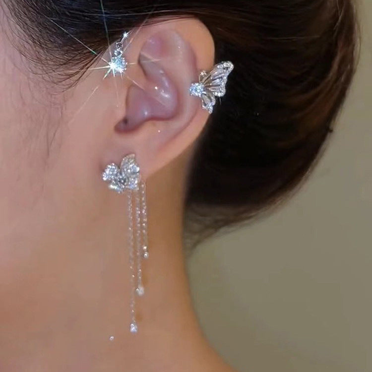 Butterfly Tassel Zirconia Ear Cuffs
