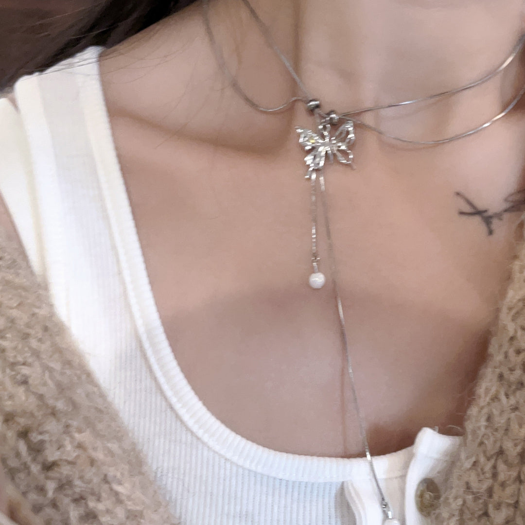 Butterfly Pearl Tassel Necklace