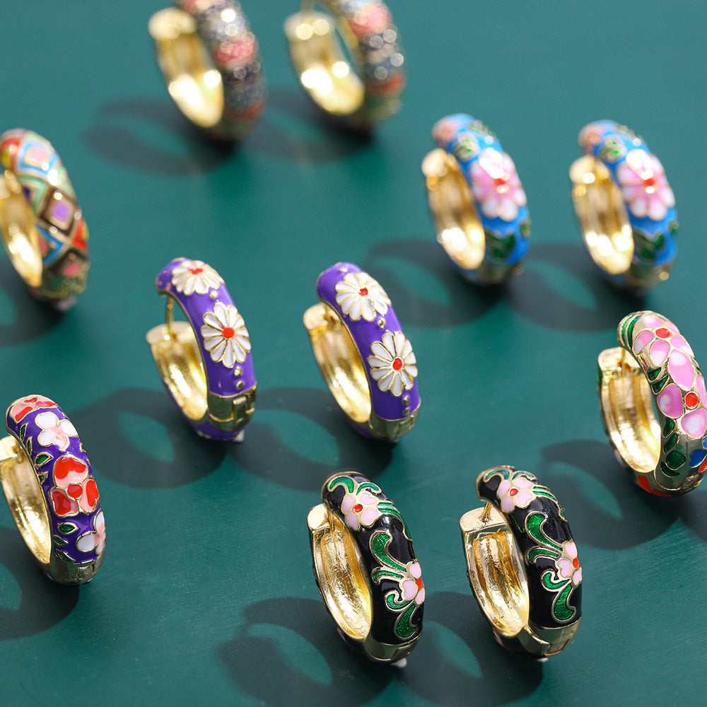 Gold Hoop Flower Earrings