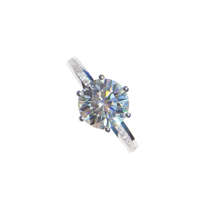Aurora Six-Prong Moissanite Solitaire Ring with Pavé Shoulders