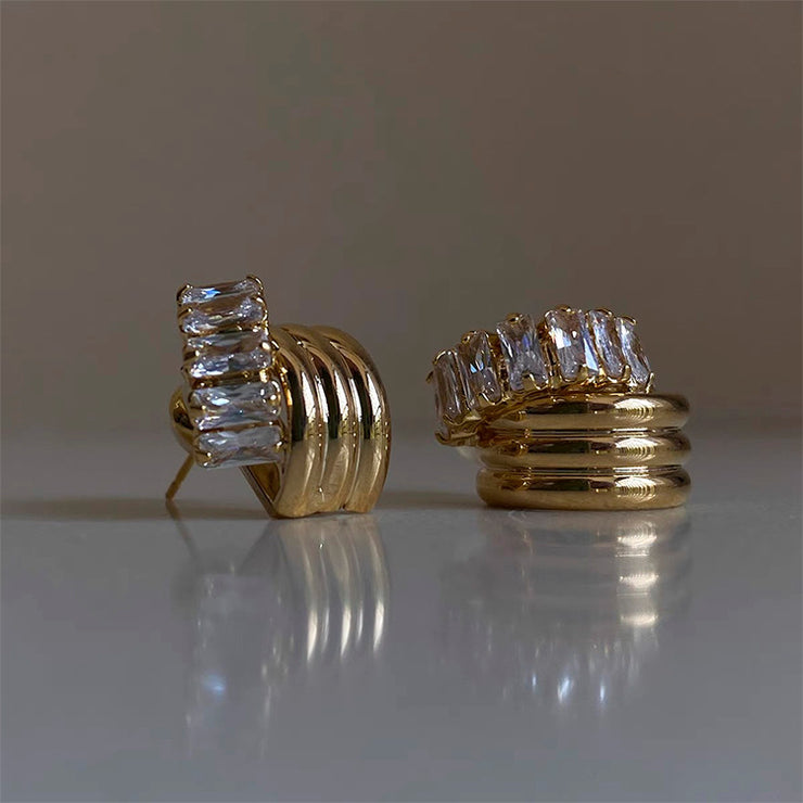 Delicate Zirconia Metal Interlocking Earrings