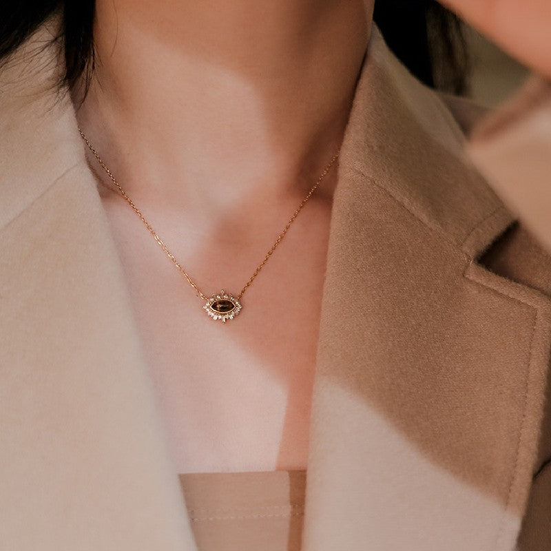 Tiger Eye Stone Sterling Silver Gold Plated Necklace