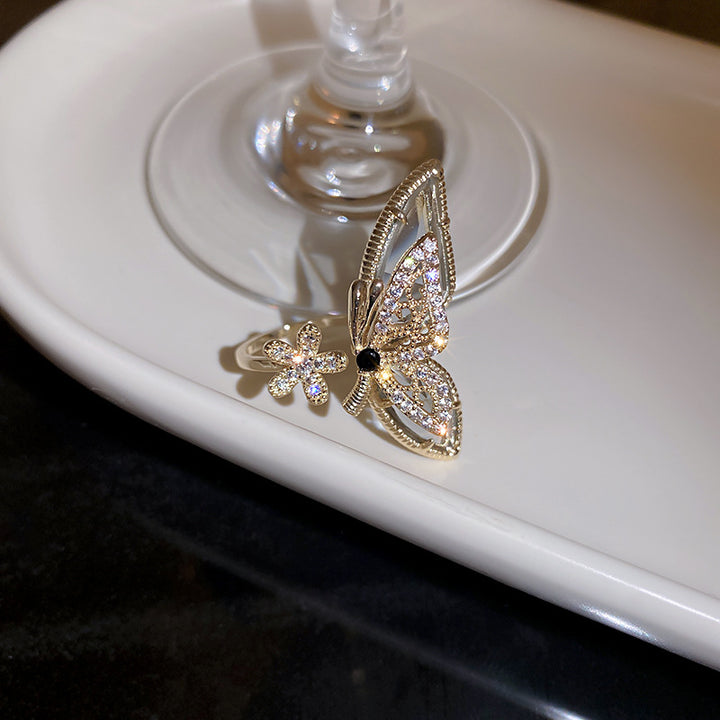 Crystal Flower Butterfly Ring