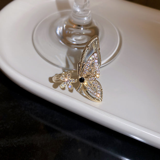 Crystal Flower Butterfly Ring