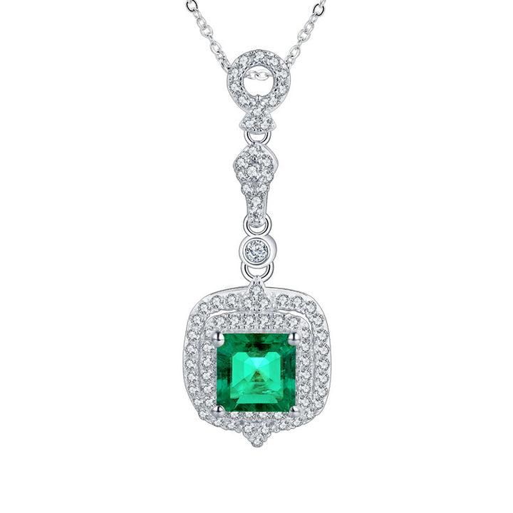 Art Deco Emerald & Moissanite Drop Necklace