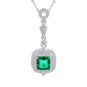 Lab Diamond Emerald Interlocking Silver Necklace