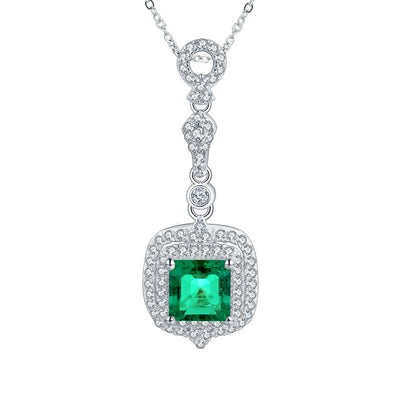 Lab Diamond Emerald Interlocking Silver Necklace